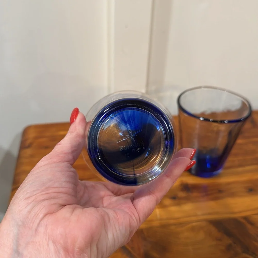Bormioli Rocco Murano Blue Cobalt Swirl Flat Tumblers Set of 2